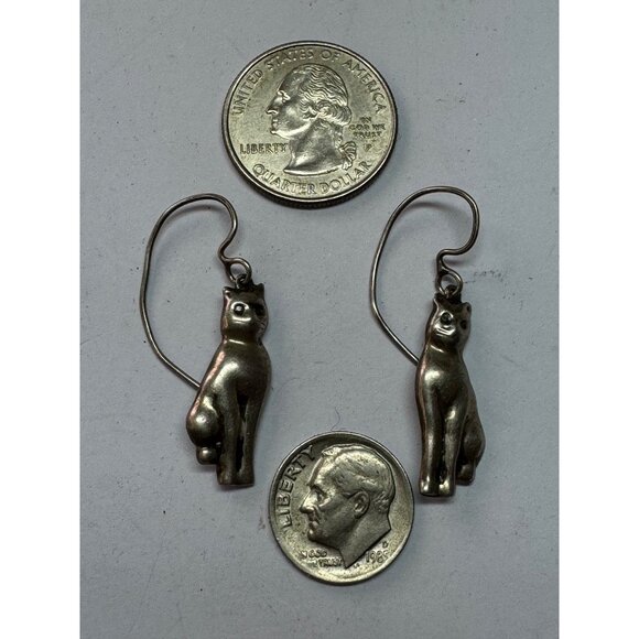 Vintage Estate Sterling Silver 925 Cat Dangle Earrings, 3.2g, XRF Tested - Picture 6 of 8